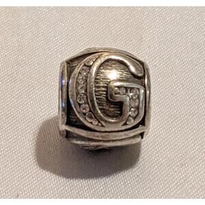 Brighton Letter "G" w/ Clear Crystals Alphabet Silver Plated Spacer Bead